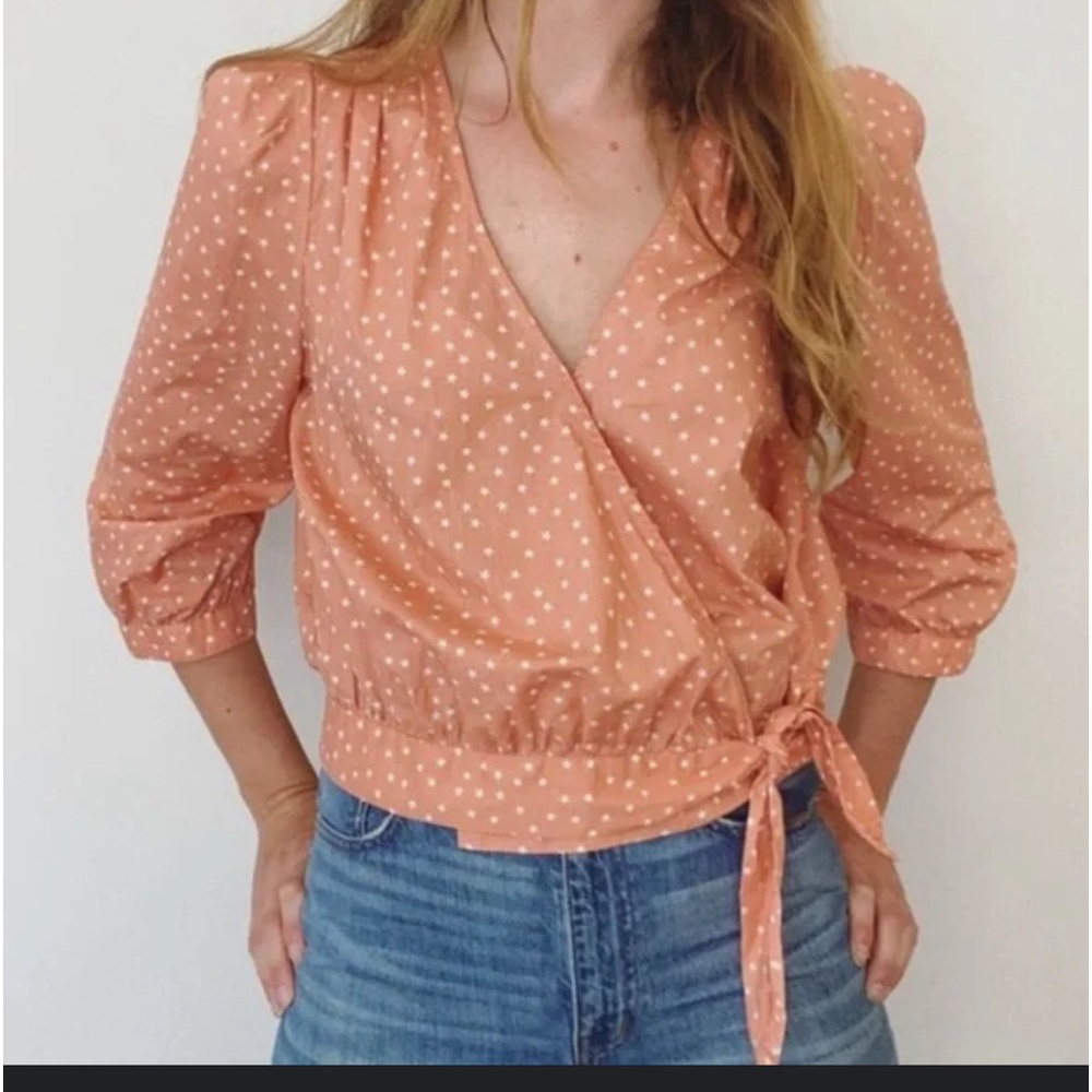 Madewell Peach Wrap Top Star Scatter Print size small
